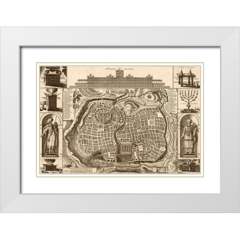 Jerusalem and Solomons Temple White Modern Wood Framed Art Print with Double Matting by Vintage Maps