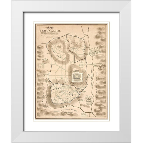 New Testament Jerusalem White Modern Wood Framed Art Print with Double Matting by Vintage Maps