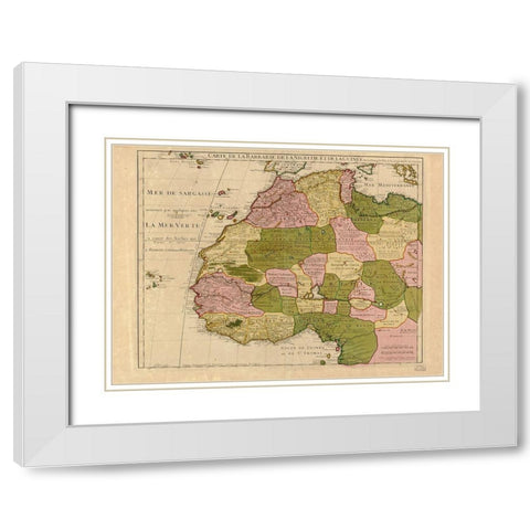 Map of Barbary and Black Africa and Guinee White Modern Wood Framed Art Print with Double Matting by Vintage Maps