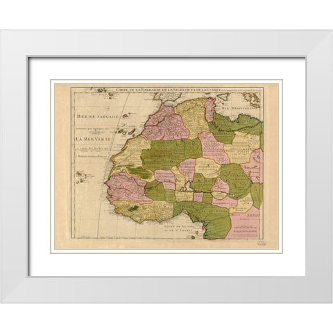 Map of Barbary and Black Africa and Guinee White Modern Wood Framed Art Print with Double Matting by Vintage Maps