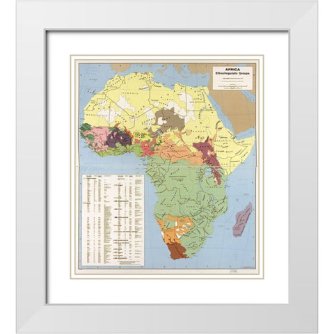 Ethnolinguisitic Map of Africa White Modern Wood Framed Art Print with Double Matting by Vintage Maps
