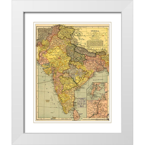 India 1903 White Modern Wood Framed Art Print with Double Matting by Vintage Maps