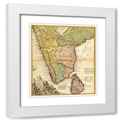 India Ceylon and The Malabar Coast White Modern Wood Framed Art Print with Double Matting by Vintage Maps