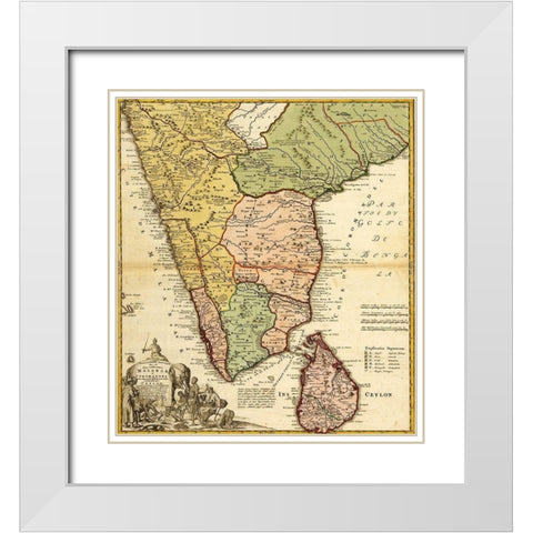 India Ceylon and The Malabar Coast White Modern Wood Framed Art Print with Double Matting by Vintage Maps