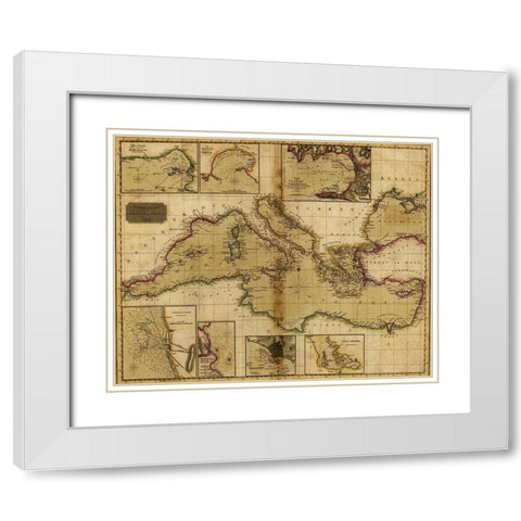 Mediterranean Sea White Modern Wood Framed Art Print with Double Matting by Vintage Maps