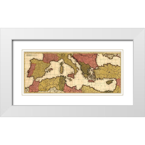 Mediterranean Sea 1695 White Modern Wood Framed Art Print with Double Matting by Vintage Maps