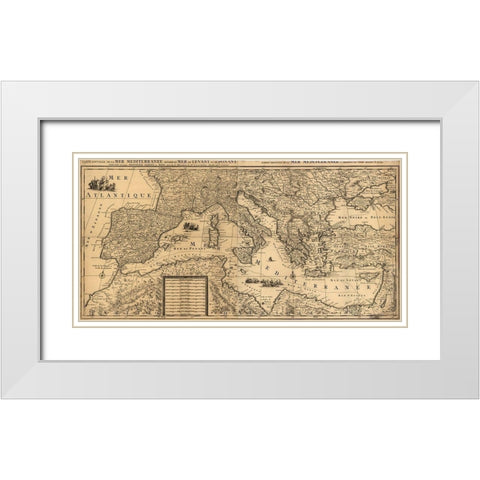 Mediterranean Sea 1680 White Modern Wood Framed Art Print with Double Matting by Vintage Maps