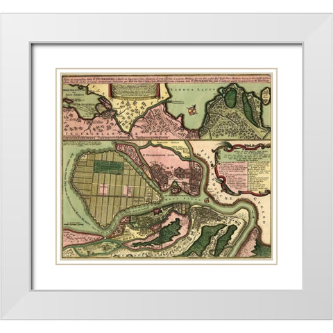 St Petersburg Russia 1703 White Modern Wood Framed Art Print with Double Matting by Vintage Maps