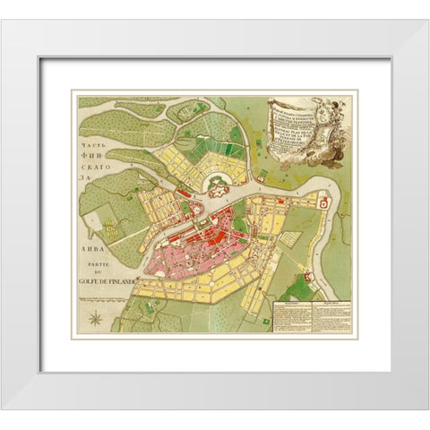 St Petersburg Russia 1776 White Modern Wood Framed Art Print with Double Matting by Vintage Maps