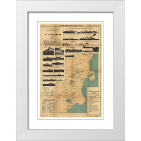 Map of the Volcanoes in Kamchatka I White Modern Wood Framed Art Print with Double Matting by Vintage Maps