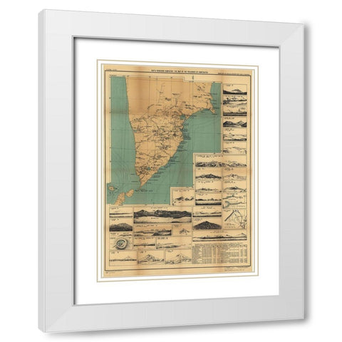Map of the Volcanoes in Kamchatka II White Modern Wood Framed Art Print with Double Matting by Vintage Maps