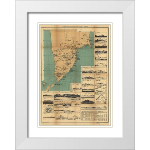 Map of the Volcanoes in Kamchatka II White Modern Wood Framed Art Print with Double Matting by Vintage Maps