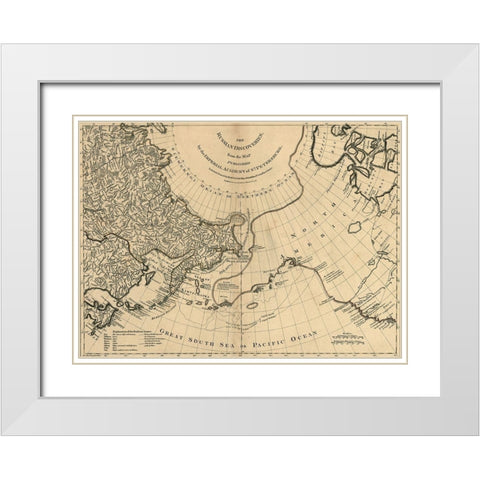 Russian Discoveies 1775 White Modern Wood Framed Art Print with Double Matting by Vintage Maps