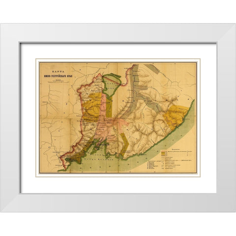 Settlement of the Issuri Region of Russia Siberia White Modern Wood Framed Art Print with Double Matting by Vintage Maps