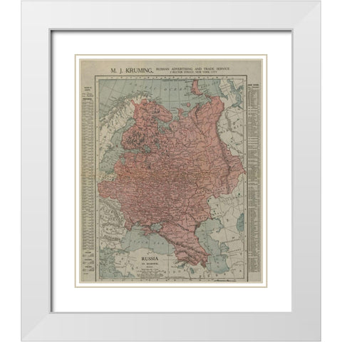Russian Empire 1913 White Modern Wood Framed Art Print with Double Matting by Vintage Maps