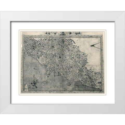 Tuscany 1568 White Modern Wood Framed Art Print with Double Matting by Vintage Maps