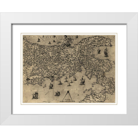 Naples 1568 White Modern Wood Framed Art Print with Double Matting by Vintage Maps