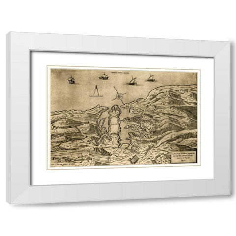 Island of Malta 1563 White Modern Wood Framed Art Print with Double Matting by Vintage Maps