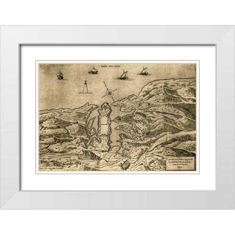 Island of Malta 1563 White Modern Wood Framed Art Print with Double Matting by Vintage Maps