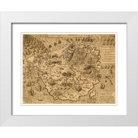 Island of Malta 1568 White Modern Wood Framed Art Print with Double Matting by Vintage Maps