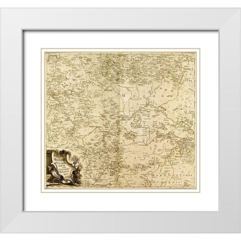 Moscow Region Russia 1745 White Modern Wood Framed Art Print with Double Matting by Vintage Maps