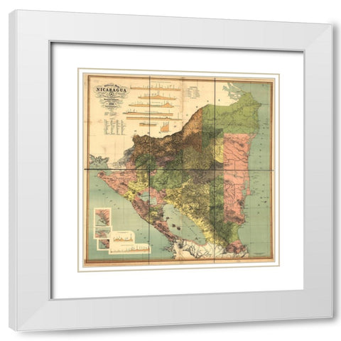 Nicaragua Isthmus Canal 1898 White Modern Wood Framed Art Print with Double Matting by Vintage Maps