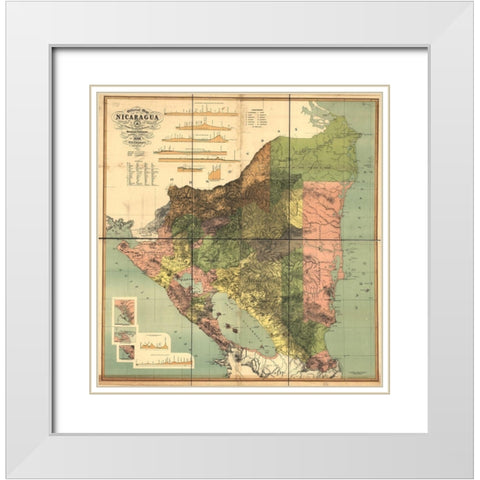 Nicaragua Isthmus Canal 1898 White Modern Wood Framed Art Print with Double Matting by Vintage Maps