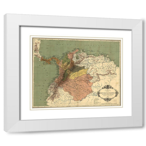 Map of the Republic of Colombia 1886 White Modern Wood Framed Art Print with Double Matting by Vintage Maps
