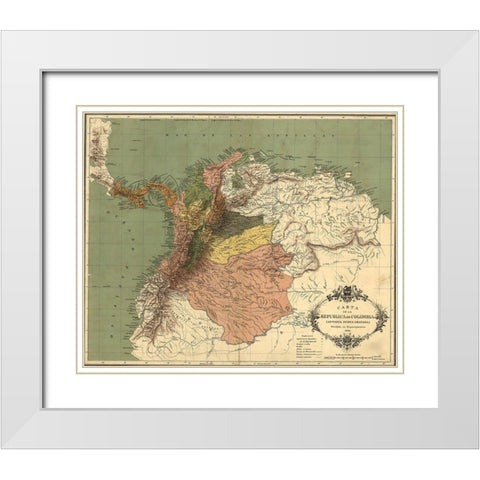 Map of the Republic of Colombia 1886 White Modern Wood Framed Art Print with Double Matting by Vintage Maps