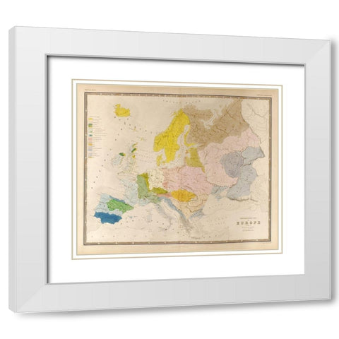 Ethnographic Map of Europe White Modern Wood Framed Art Print with Double Matting by Vintage Maps