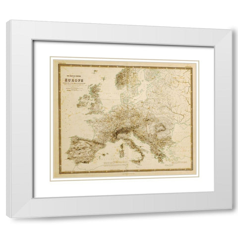 Mountain Systems of Europe White Modern Wood Framed Art Print with Double Matting by Vintage Maps