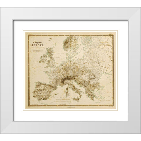 Mountain Systems of Europe White Modern Wood Framed Art Print with Double Matting by Vintage Maps