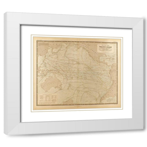 Physical Chart of the Pacific Ocean White Modern Wood Framed Art Print with Double Matting by Vintage Maps