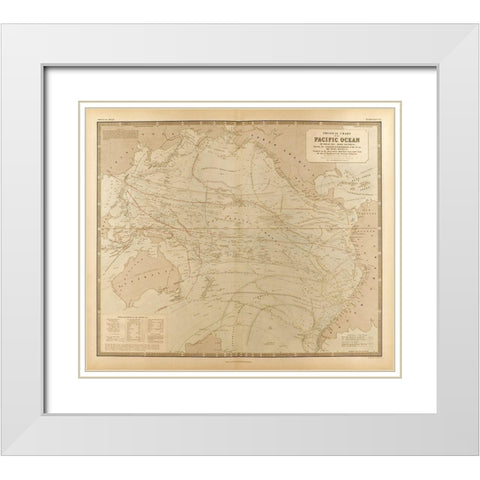 Physical Chart of the Pacific Ocean White Modern Wood Framed Art Print with Double Matting by Vintage Maps