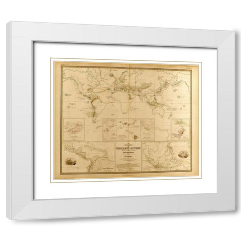 Volcanic Action Across the Globe White Modern Wood Framed Art Print with Double Matting by Vintage Maps