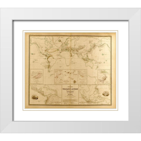 Volcanic Action Across the Globe White Modern Wood Framed Art Print with Double Matting by Vintage Maps