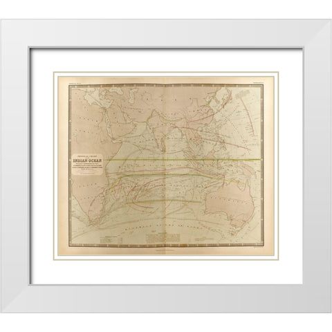 Currents in the Indian Ocean White Modern Wood Framed Art Print with Double Matting by Vintage Maps