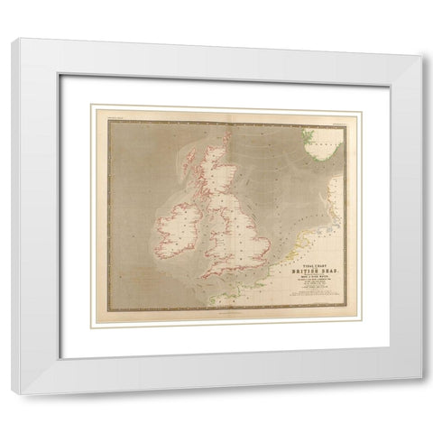 British Isles Waves High Water and Tides White Modern Wood Framed Art Print with Double Matting by Vintage Maps