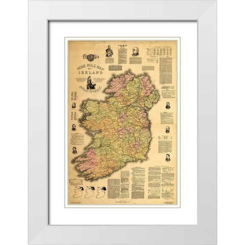 Home Rule Map of Ireland 1893 White Modern Wood Framed Art Print with Double Matting by Vintage Maps