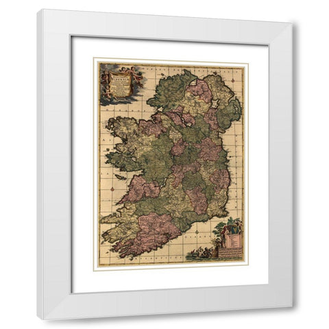 Ireland 1750 White Modern Wood Framed Art Print with Double Matting by Vintage Maps