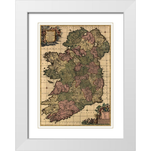 Ireland 1750 White Modern Wood Framed Art Print with Double Matting by Vintage Maps