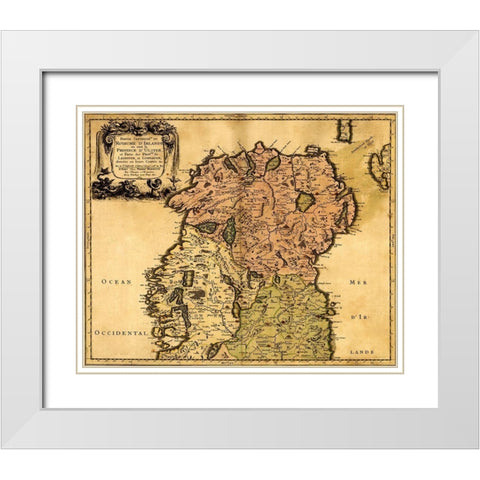 Ireland 1665 White Modern Wood Framed Art Print with Double Matting by Vintage Maps