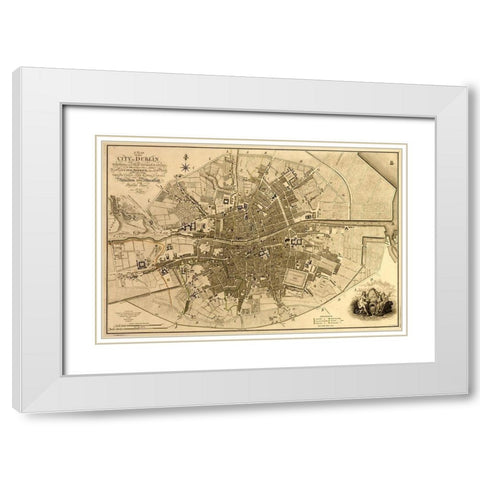 Ireland Dublin 1791 White Modern Wood Framed Art Print with Double Matting by Vintage Maps