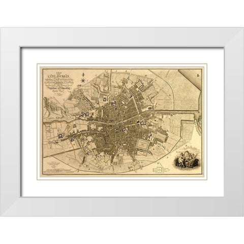 Ireland Dublin 1791 White Modern Wood Framed Art Print with Double Matting by Vintage Maps