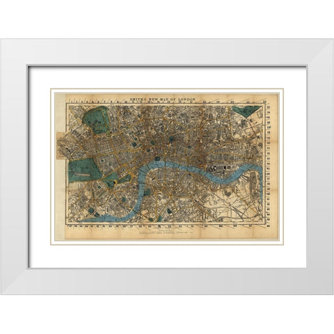 London England 1860 White Modern Wood Framed Art Print with Double Matting by Vintage Maps