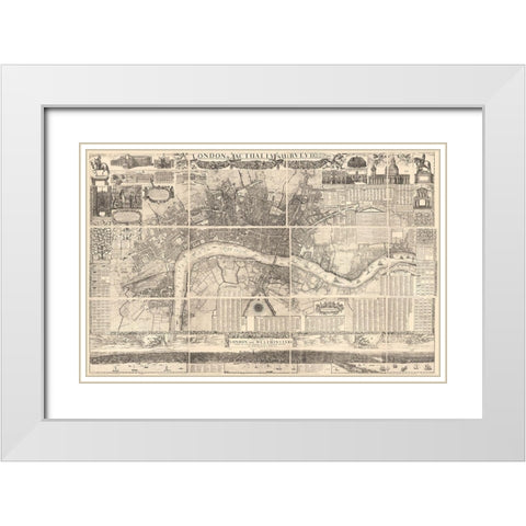 London England 1682 White Modern Wood Framed Art Print with Double Matting by Vintage Maps