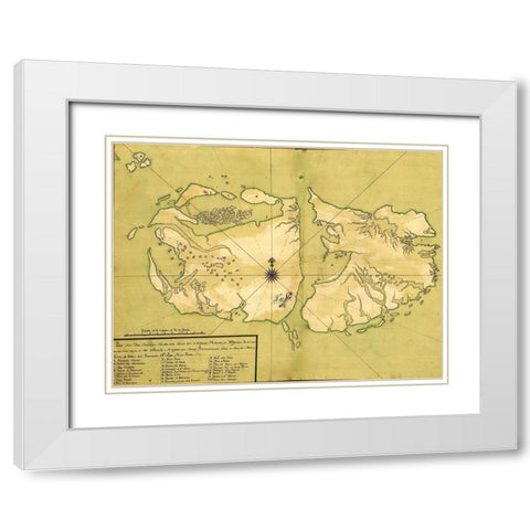 Falkland Islands Malvinas 1700 South America White Modern Wood Framed Art Print with Double Matting by Vintage Maps