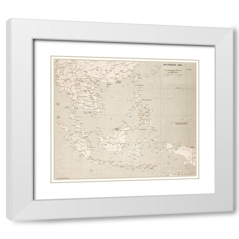 Southeast Asia 1963 White Modern Wood Framed Art Print with Double Matting by Vintage Maps