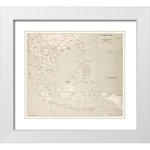 Southeast Asia 1963 White Modern Wood Framed Art Print with Double Matting by Vintage Maps