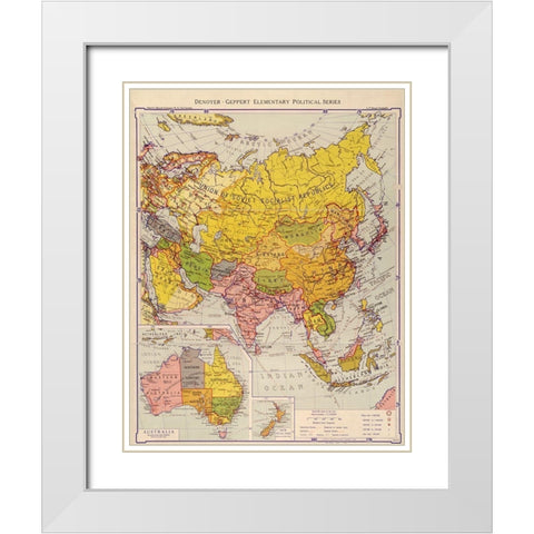 Asia 1934 White Modern Wood Framed Art Print with Double Matting by Vintage Maps
